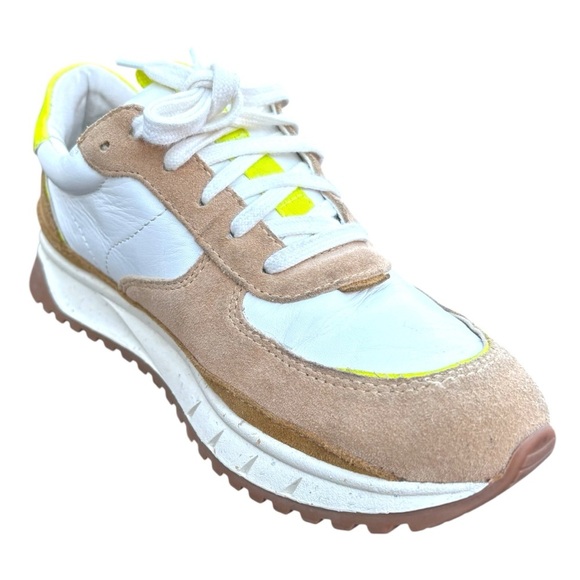Madewell Womans Sneakers Leather 7.5 White Tan Neon Yellow Kickoff Trainers - Picture 7 of 12
